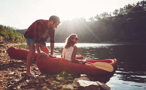 Couple in kayaks